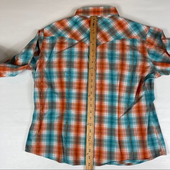 Roughstock Panhandle Slim Shirt Barbed Wire Western Women's XL Snap Up Red Blue - Picture 5 of 7